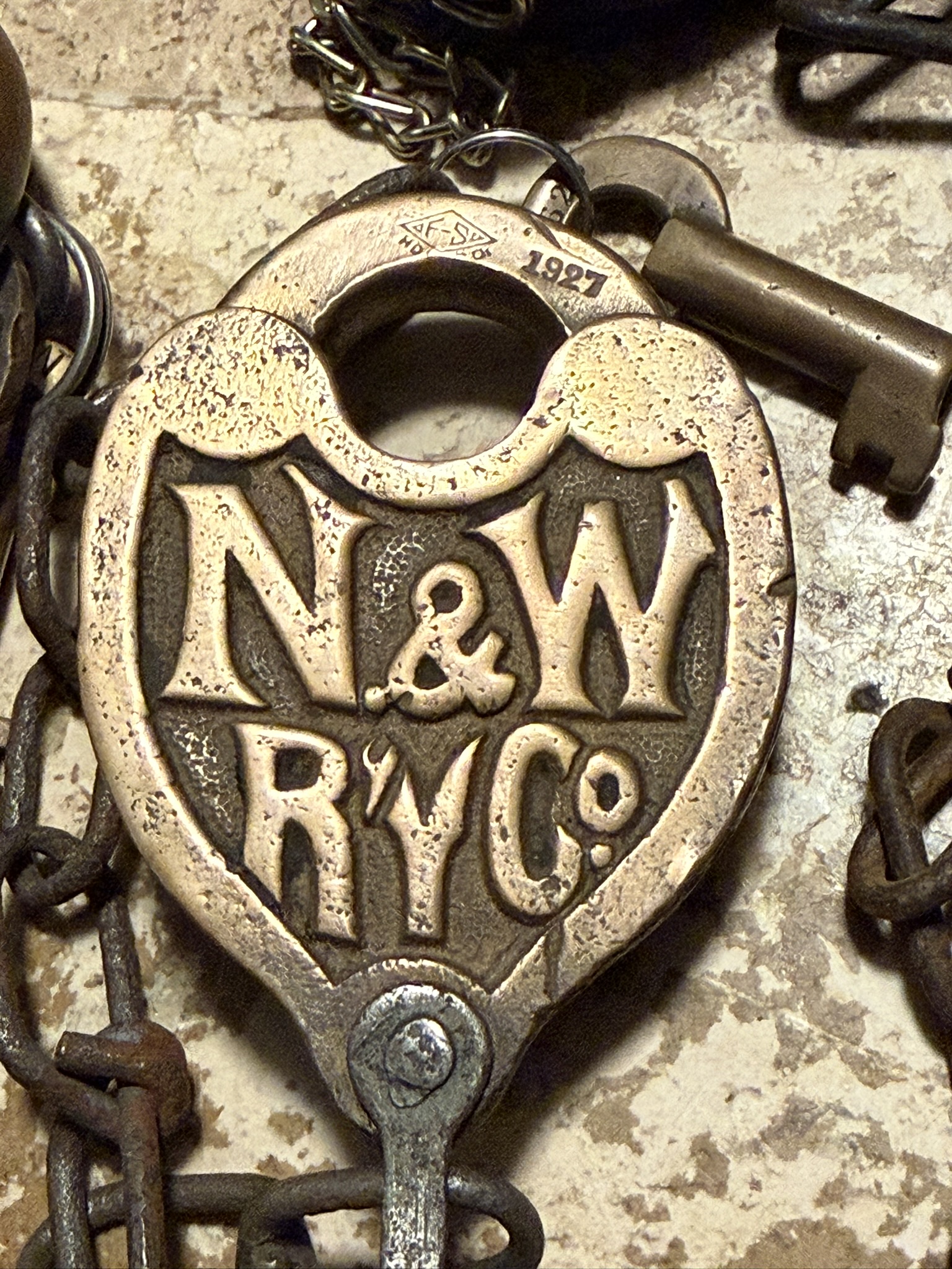 N&W RY Heart Shaped Brass Lock